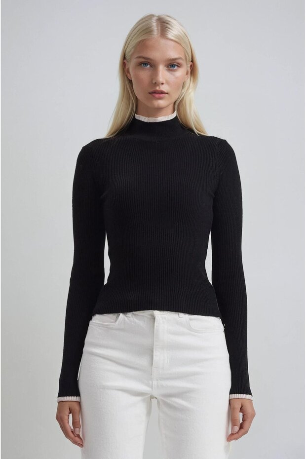Piped Detail Mock Neck knitwear sweater 1409