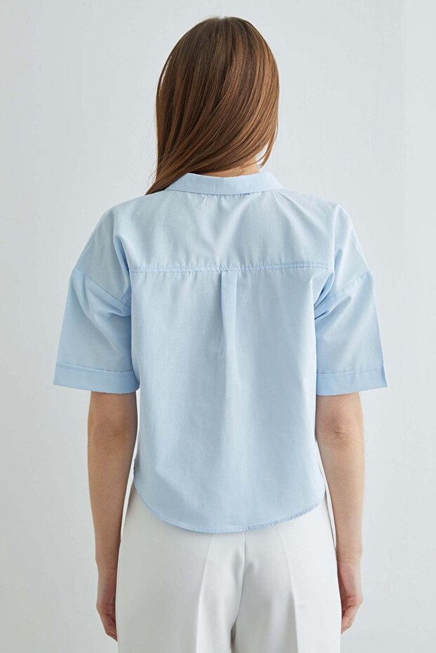 Çift Cepli Oversize Crop Gömlek - 8