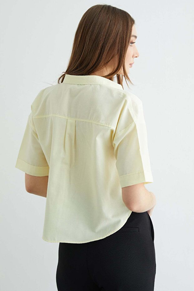 Çift Cepli Oversize Crop Gömlek - 8