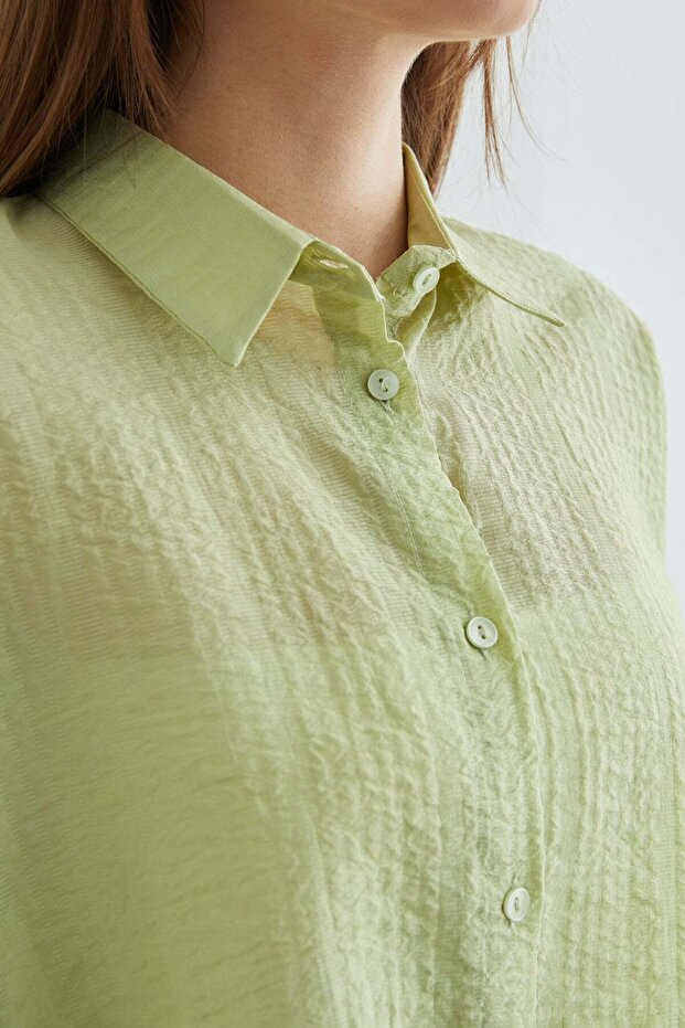 Basic Düğmeli Krinkıl Gömlek - 7