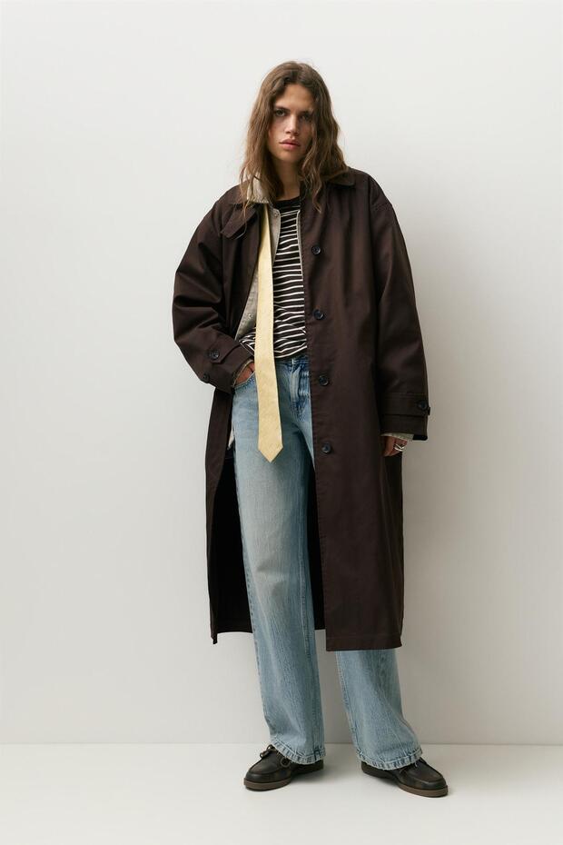 Kahverengi oversize trençkot - 2
