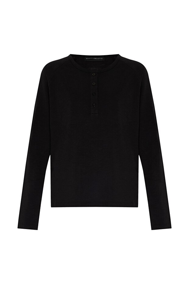 Black Faded Effect Flared Long Sleeve Tshirt