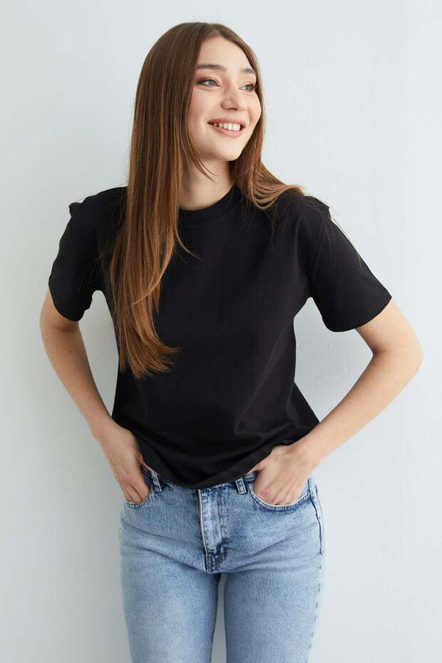 Basic Bisiklet Yaka Tişört - 3