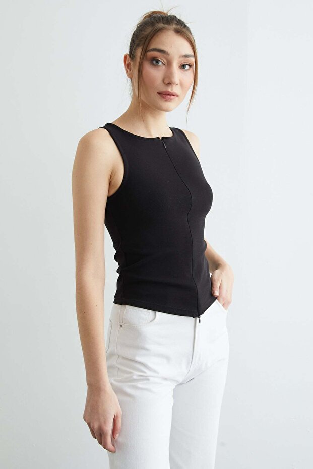 Basic Çift Fermuarlı Bluz - 6