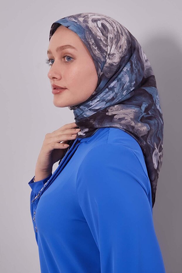 وشاح من الحرير والقطن بنمط التوليب الأخضر المائي