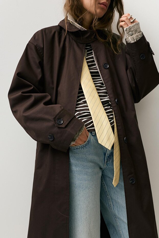 Kahverengi oversize trençkot - 3