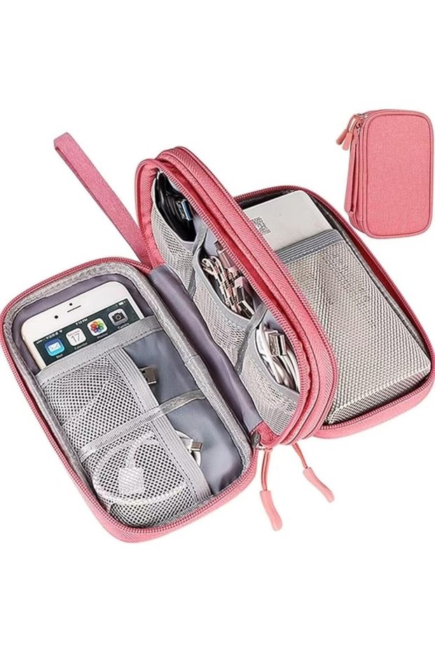 Electronics Accessories Organizer Pouch,Portable Travel Cable Bag for Chargers,Flash Drives and Cords,Pink