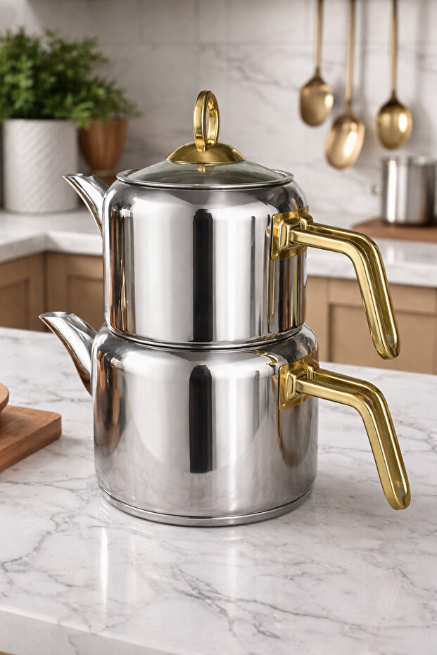 8074 Aden XL Gold Handle Teapot Set