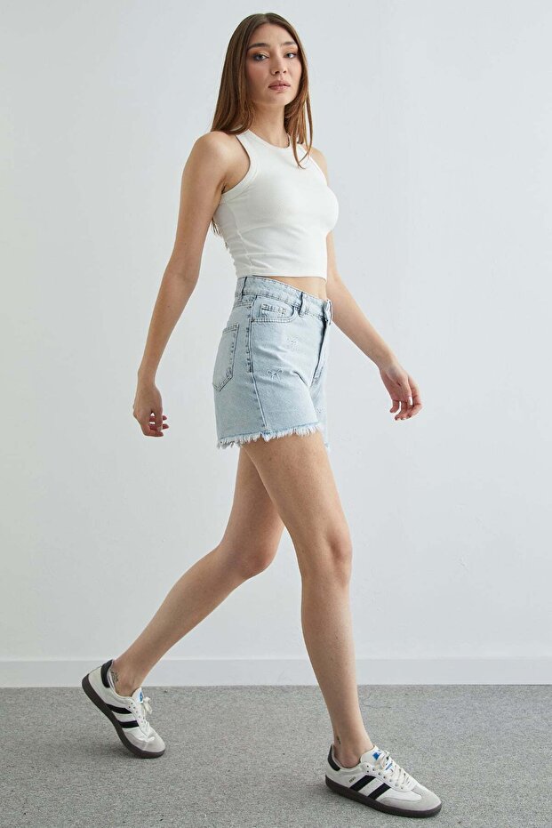 Basic Halter Yaka Kaplı Crop Body - 5