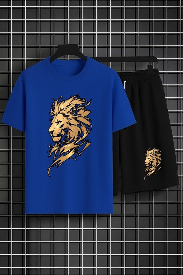 Sort Thsort Unisex Cotton Loose Fit Lion Printed Suit