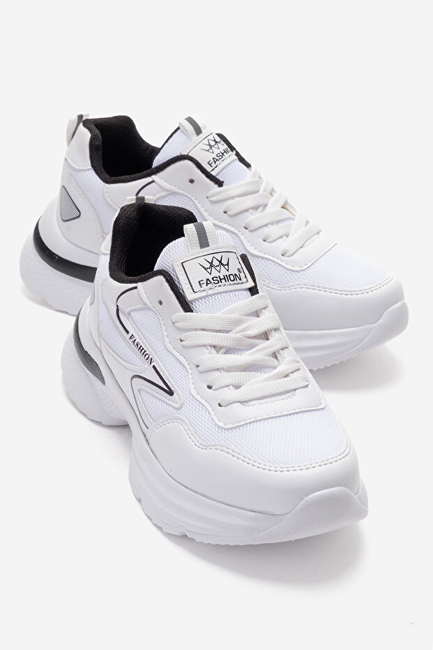 Side Patterned Anorak Women's Sports Shoes White Black