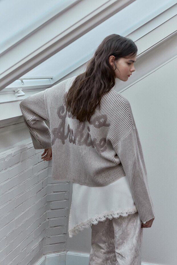 Kontrast iplikli fitilli kazak - 1