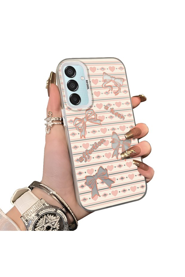 Samsung Galaxy M15 Compatible Hard Acrylic Back Silicone Edge Lens Protection Case Knot Pattern