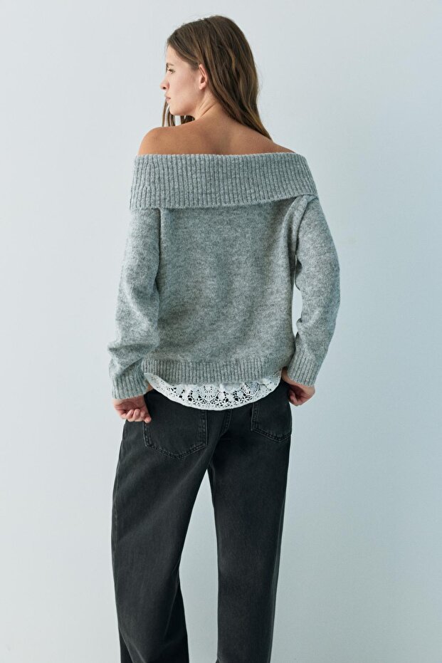 Bardot kombine dantelli kazak - 4