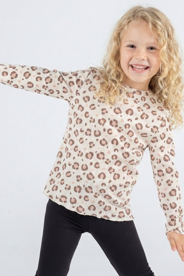 Girl's Long Sleeve Corded Fabric Blouse / Comfortable and Stylish Design / Available in Different Colors / Leopard Pattern