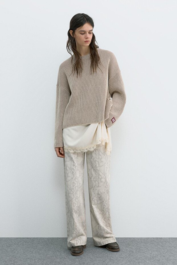 Kontrast iplikli fitilli kazak - 4