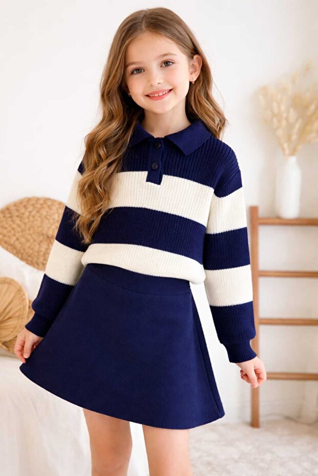 Striped Skirted Knitwear Girls' Set