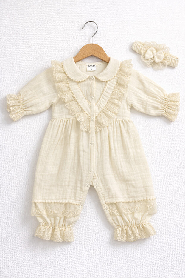 Collared Lace Baby Girl Snapsuit and Headband