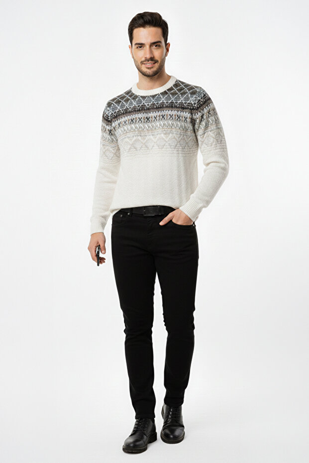 سترة منقوشة برقبة دائرية للرجال - 2