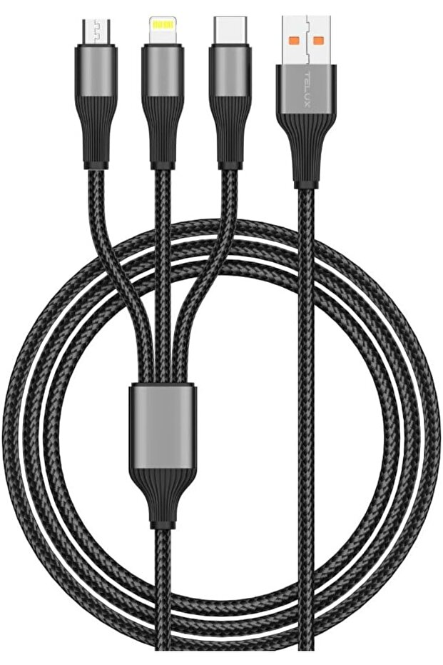 SYNCX TRIO 3-in-1 Braided Cable 1.2m, USB-A to Micro/USB-C/Lightning Charging Cable