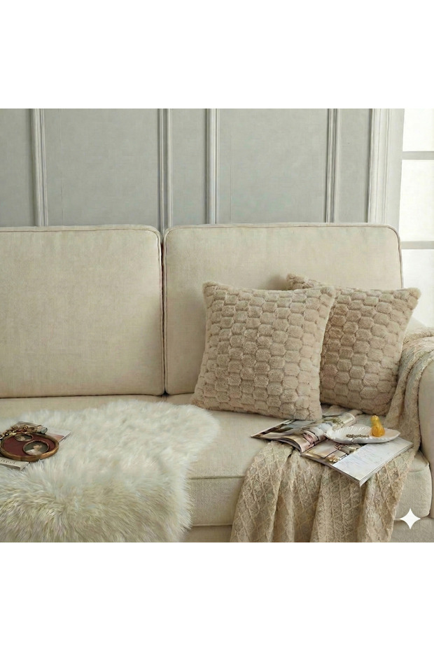 2-Pack Plush Honeycomb Rabbit Cushion Cover 45*45 Mink Color Soft Velvet Cushion Double-Sided