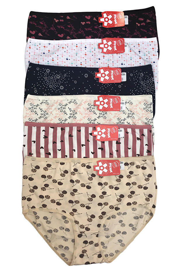 High Waist Lycra Patterned Cotton Bato Women's Panties 6-Piece Assortment
