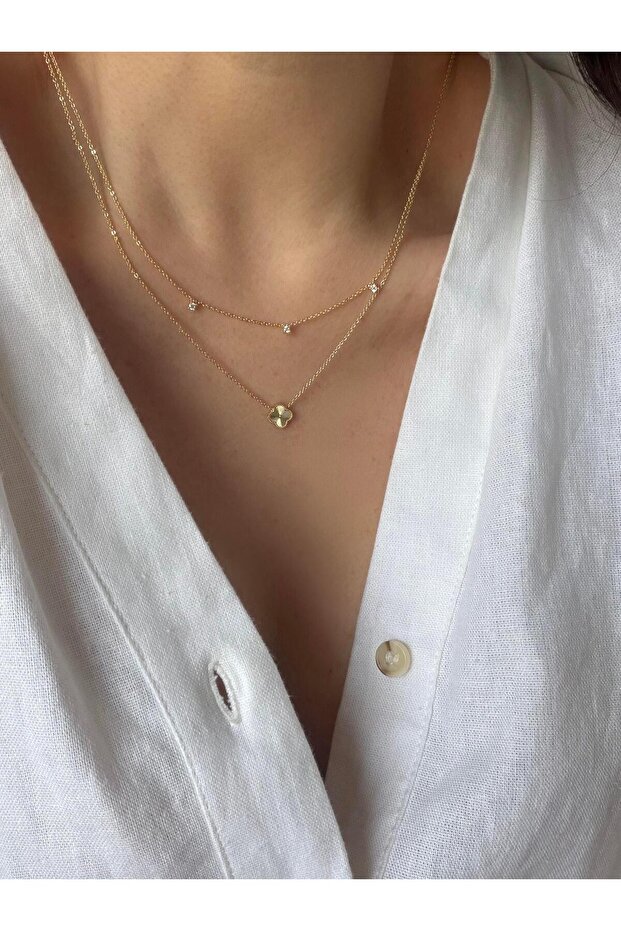 Çelik 2li Yonca Kolye - 2