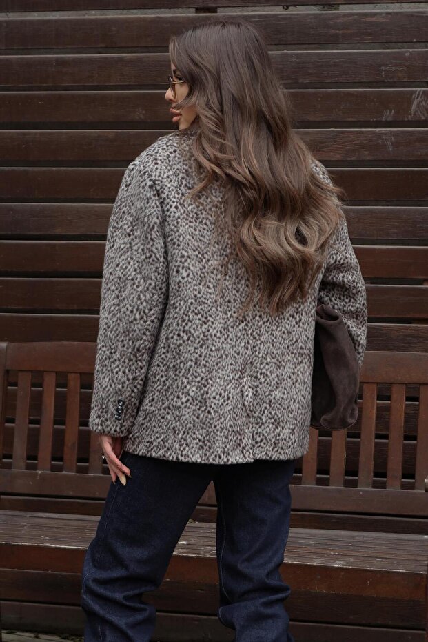 Leopard Patterned Cashmere Jacket 6182 - 6