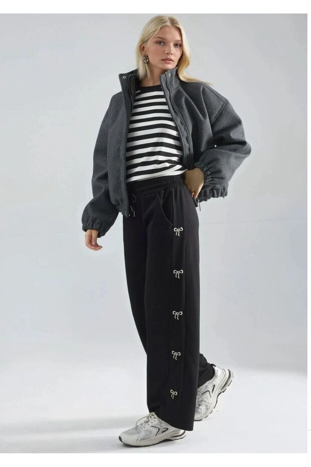 Modal Textured Bow-Knot Embroidered Pants