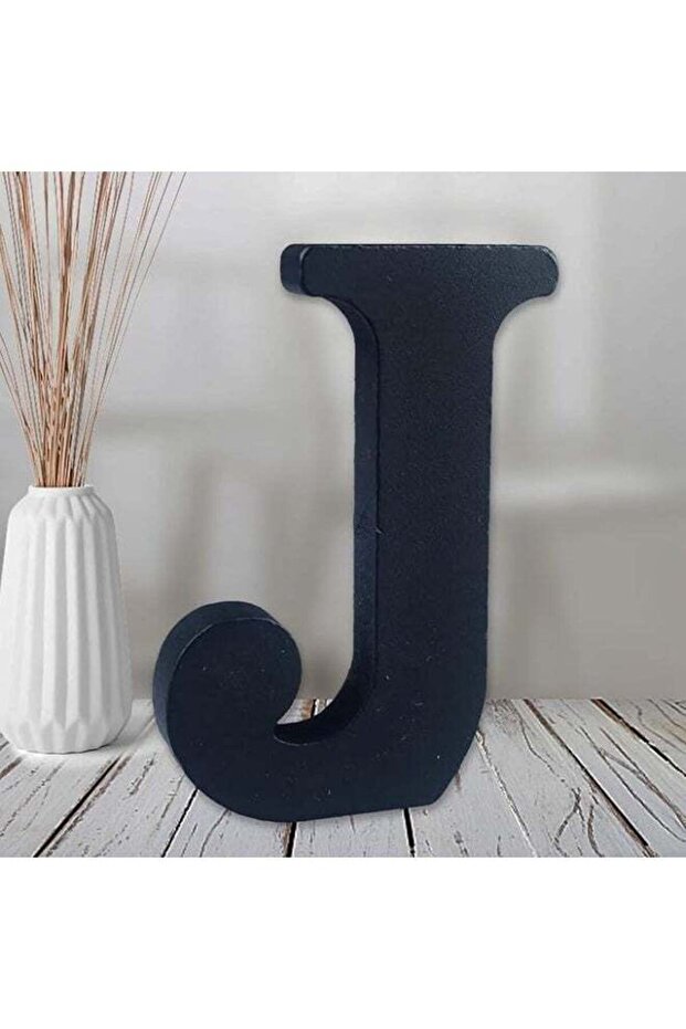 Wooden Free Standing Decorative Letter Slices - Black - 6inches (J)