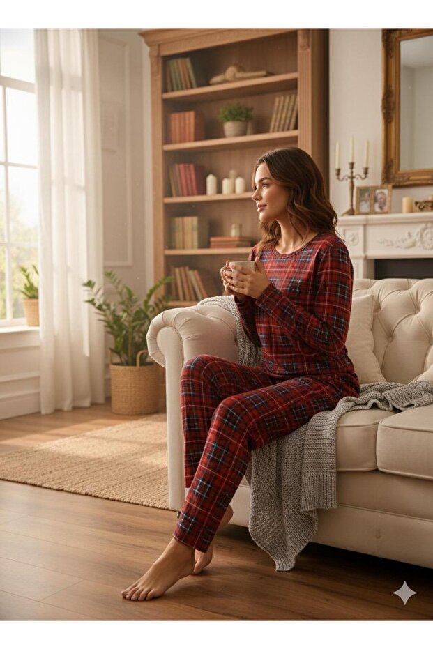 طقم بيجامة من قماش الجلد المدبوغ بنمط منقوش - 3