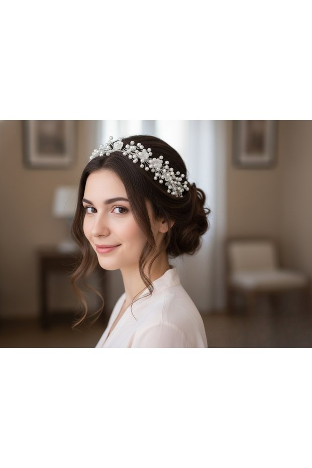 Hair Accessory with Pearls and Stones Bridal Crown Hair Accessory Suitable for Wedding Engagement Henna Night Hijab