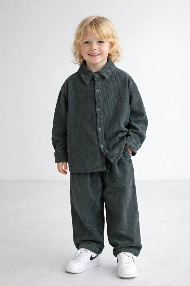 Boy's Oversized Velvet Shirt and Pants Set