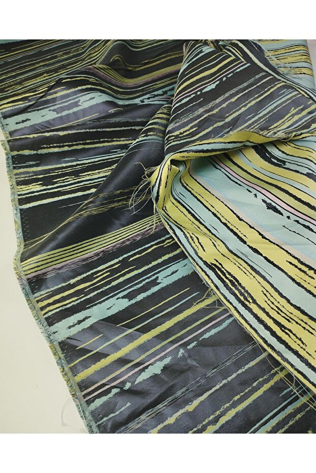 Taffeta Fabric in Blue and Yellow Colors on a Gray Background Width: 160 cm