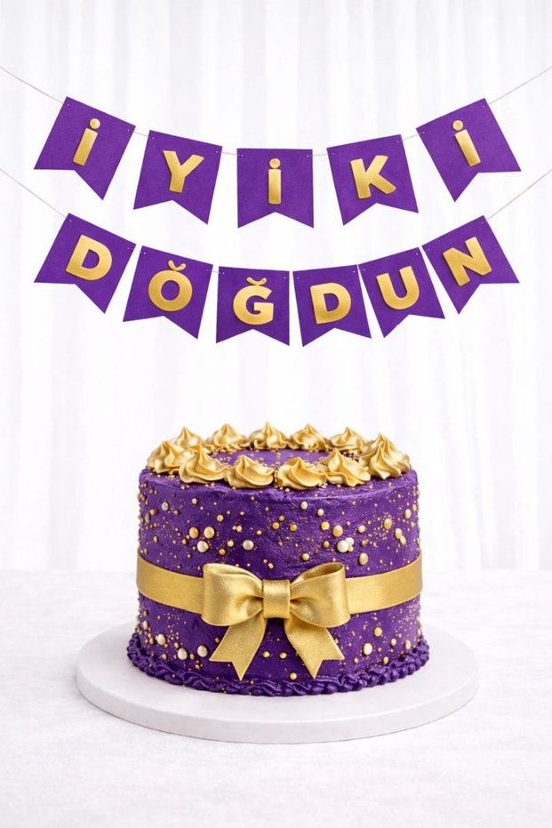 Purple Cardboard Happy Birthday Gold Written Banner Birthday Decorations Party Ornament