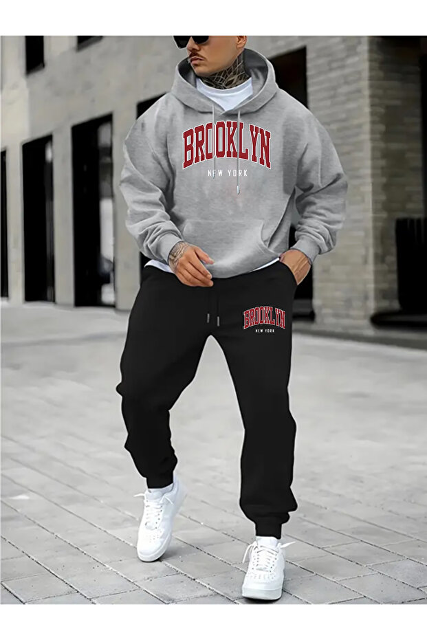 Printed Top and Bottom Tracksuit Set Oversize Hooded