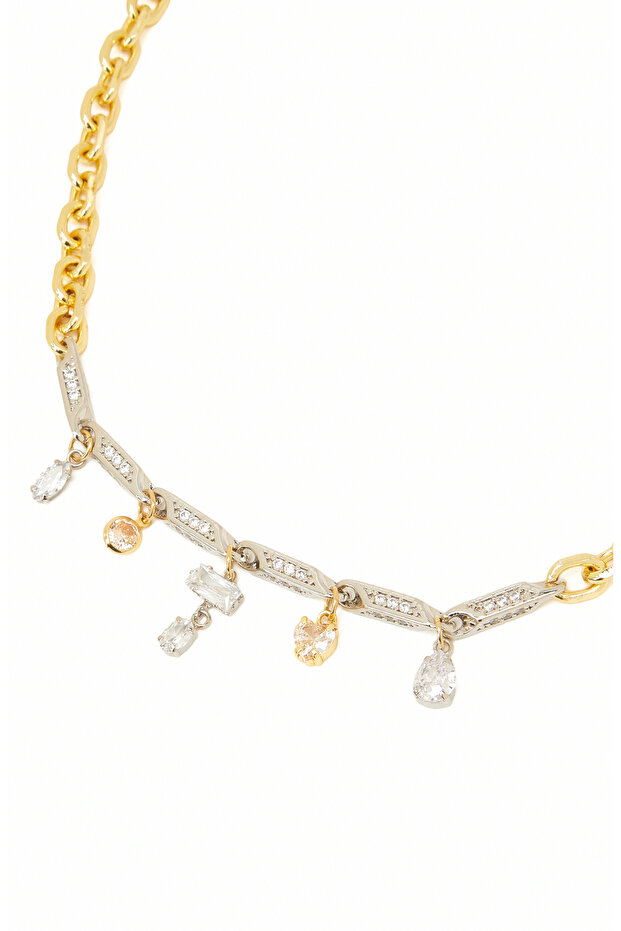 Silver Gold Taşlı Kadın Kolye - 2