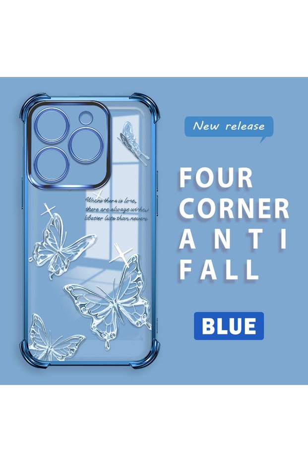 Infinix Hot 40I Compatible Transparent Four-Corner Silicone Cover Glossy Edge Case Butterfly Pattern