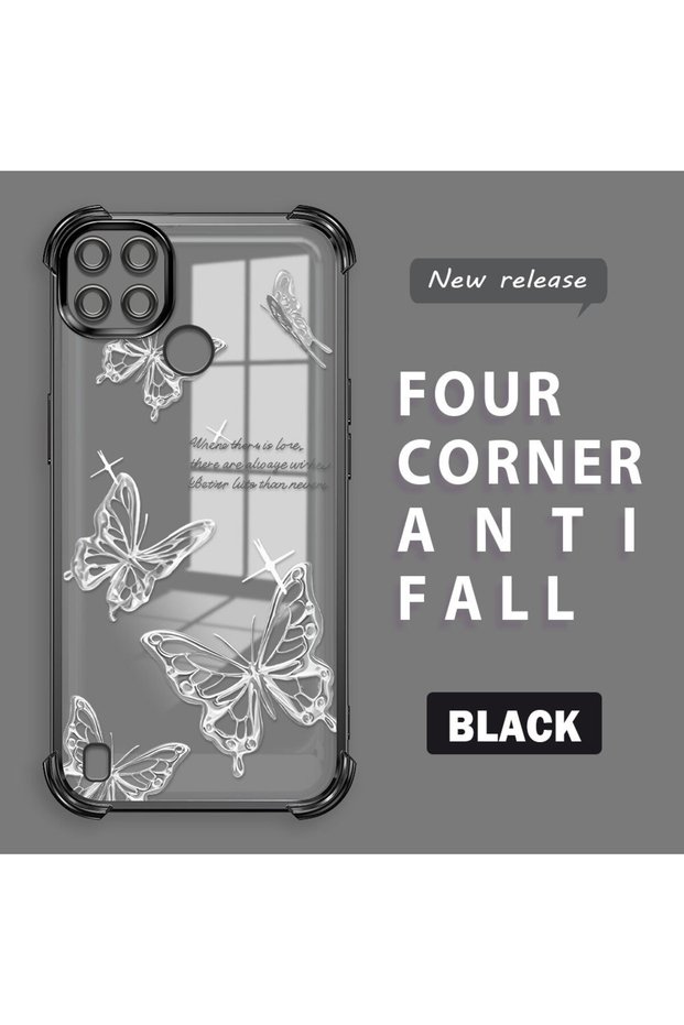 Realme C21Y/C25Y Compatible Transparent Four-Corner Silicone Cover Glossy Edge Case Butterfly Pattern