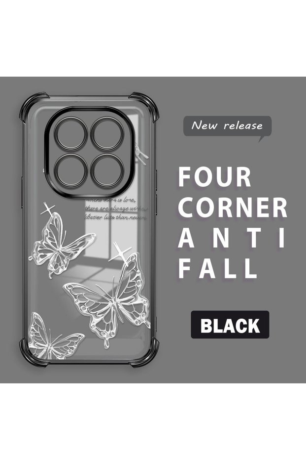 Redmi Note 14 Pro 4g Compatible Transparent Four-Corner Silicone Coating Glossy Edge Case Butterfly Pattern