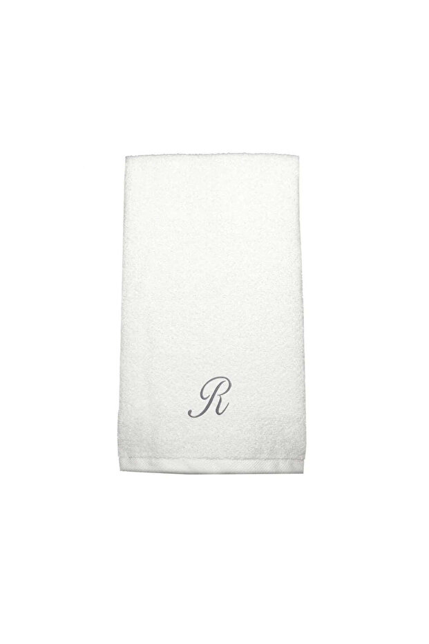 Monogrammed Letter "R" Hand Towel Silver Thread Cotton Personalised Letter