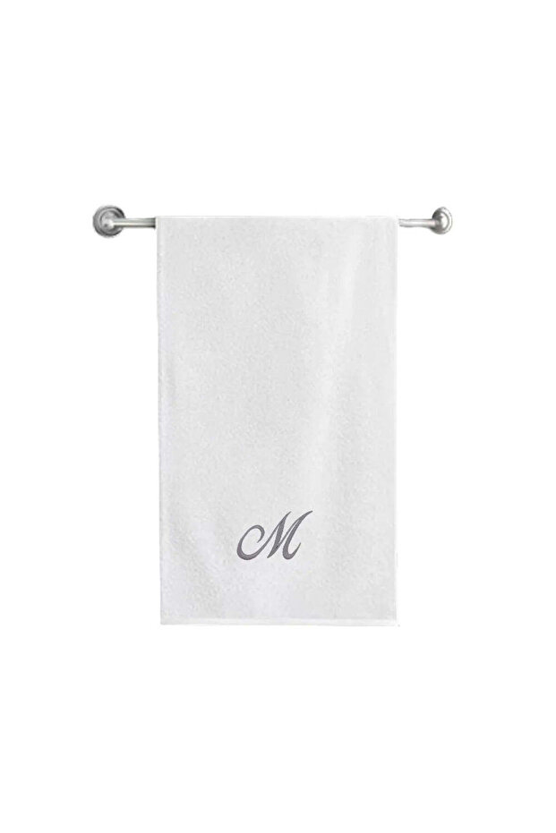 Monogrammed Letter "M" Bath Towel Silver Thread Cotton Personalised Letter