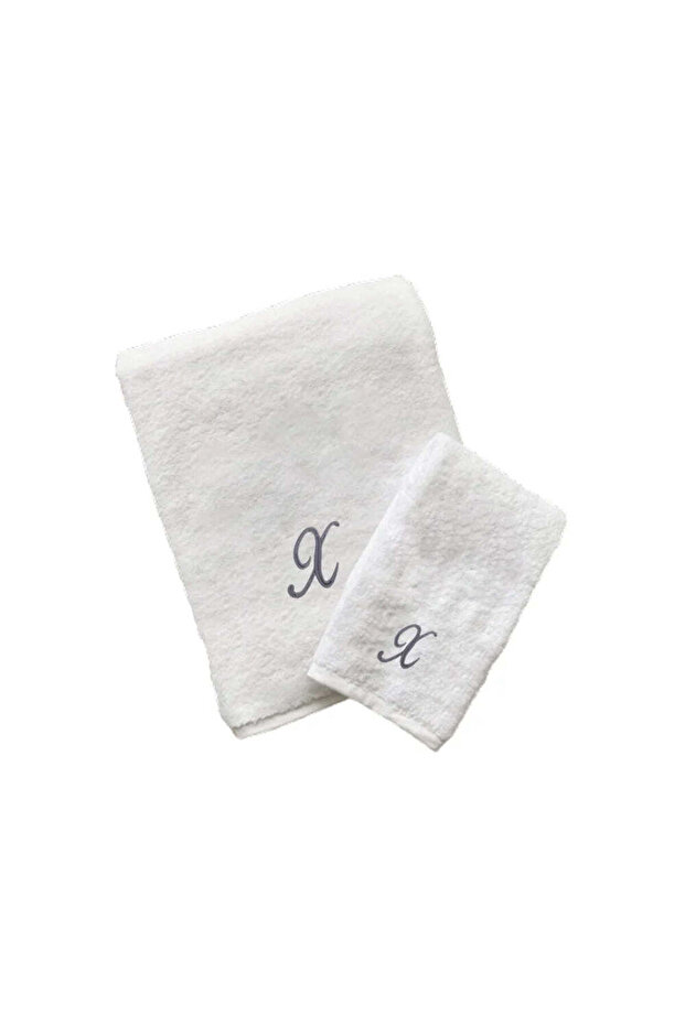 Monogrammed Letter "X" Hand & Bath Towel Silver Thread Cotton Personalised