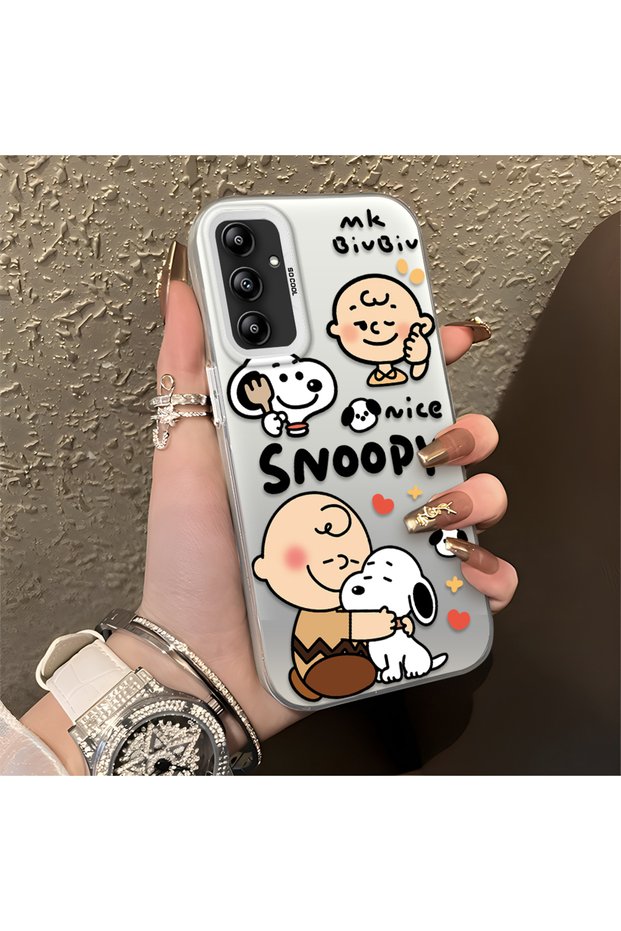 Samsung Galaxy A14 Compatible Hard Acrylic Back Silicone Edge Lens Protection Case Snoopy Pattern