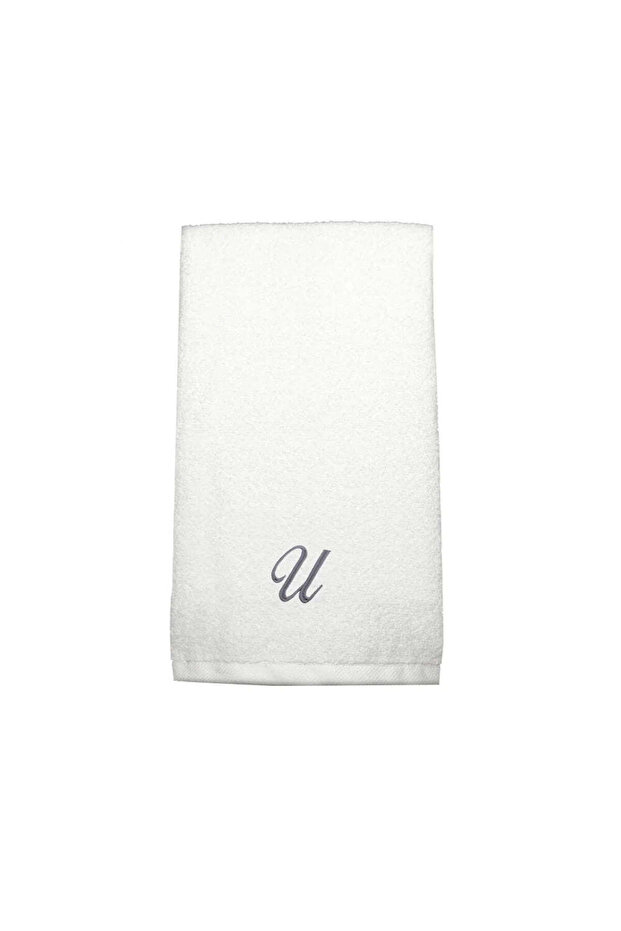 Monogrammed Letter "U" Hand Towel Silver Thread Cotton Personalised Letter