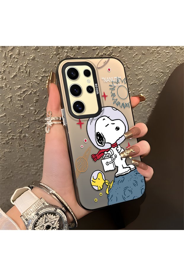 Samsung Galaxy S24 Ultra Compatible Hard Acrylic Back Silicone Edge Lens Protection Case Snoopy Pattern