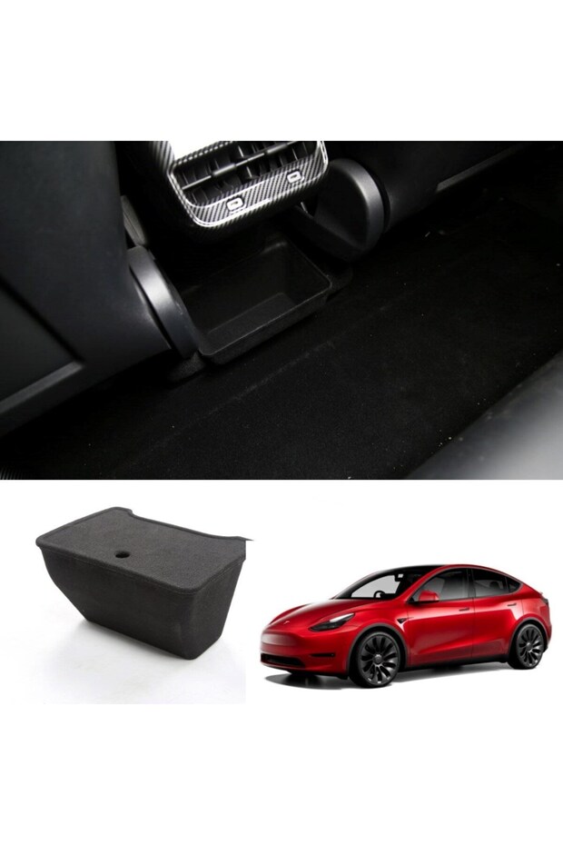 Model Y Rear Seat Center Storage Area with Cover - Non-Slip Surface - Black