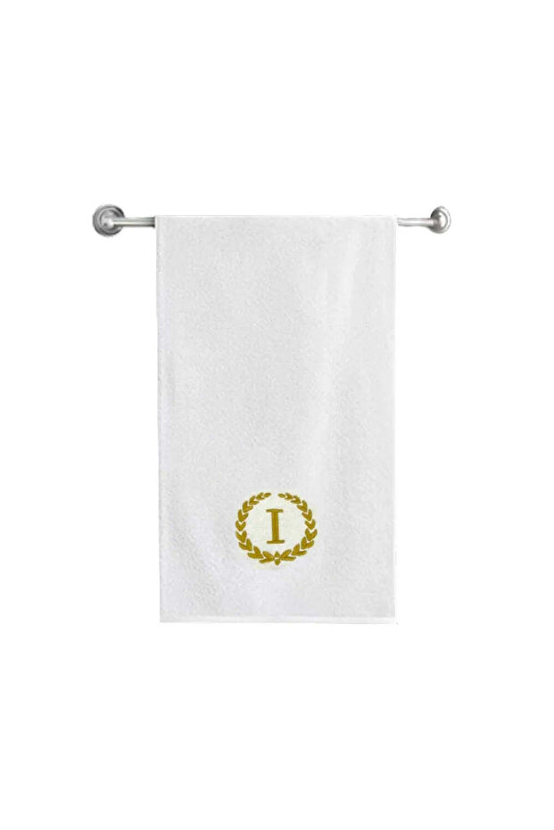 Monogrammed Letter "I" Bath Towel Gold Thread Cotton Personalised Letter