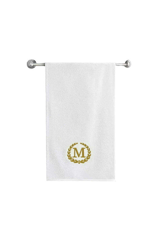 Monogrammed Letter "M" Bath Towel Gold Thread Cotton Personalised Letter