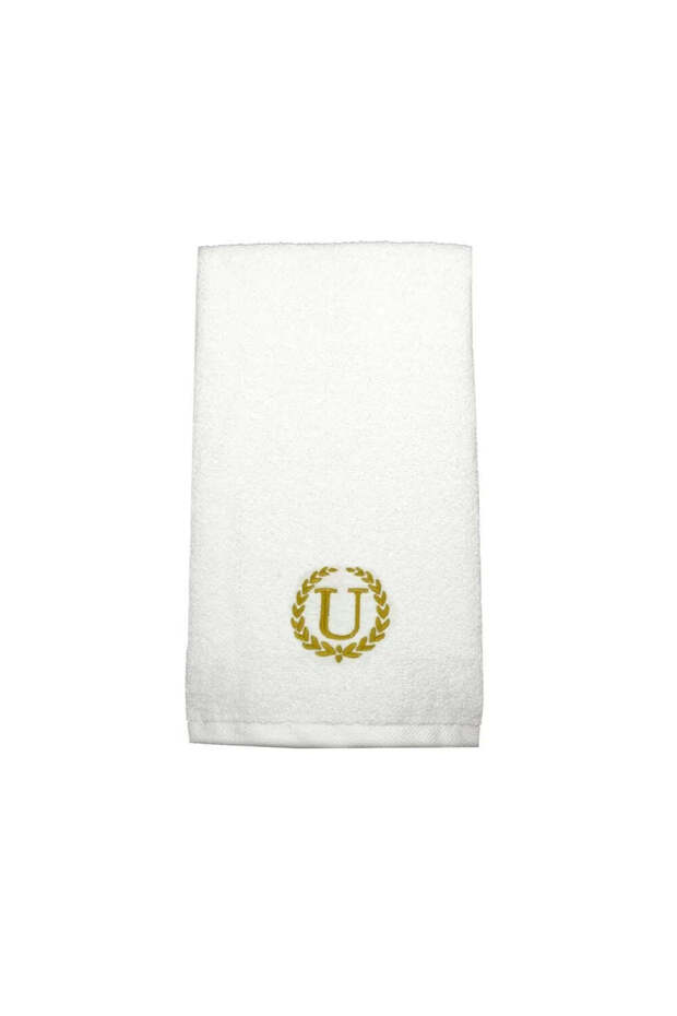 Monogrammed Letter "U" Hand Towel Gold Thread Cotton Personalised Letter